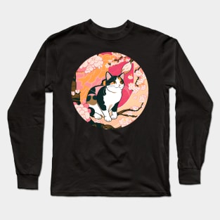 Cherry Blossom Cat Sakura Japanese Kawaii Long Sleeve T-Shirt